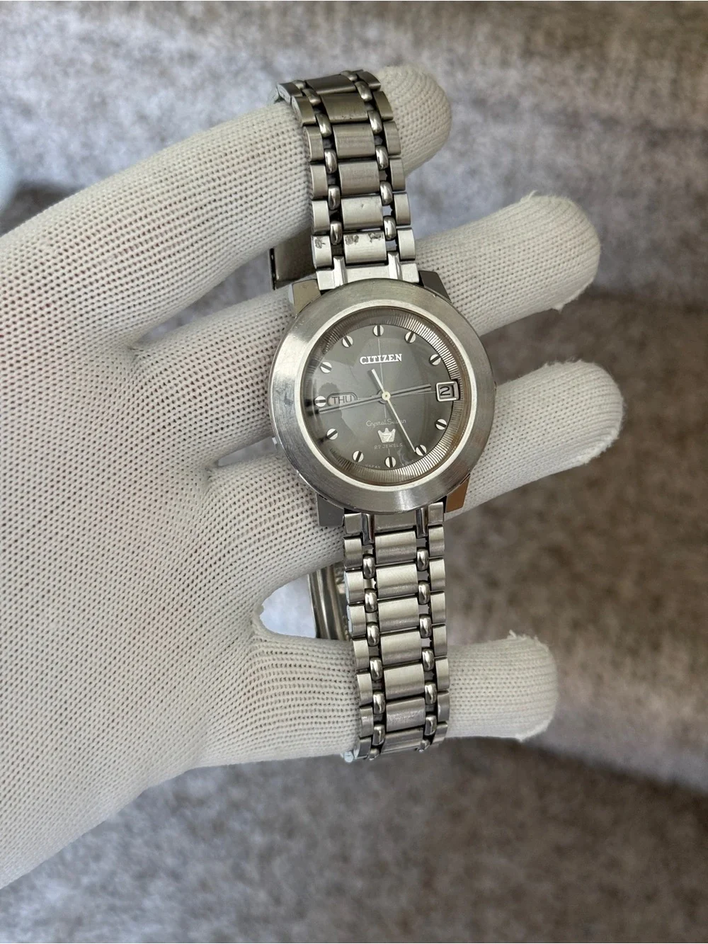 Citizen Vintage Crystal Seven Automatic Watch, Gray Dial day date Mens Watch